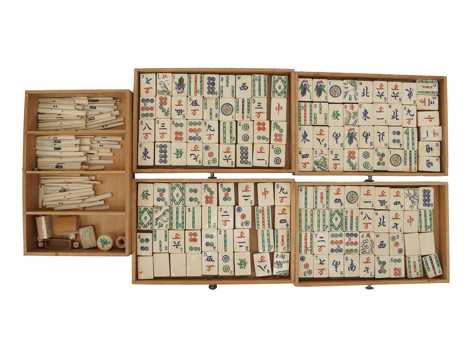 VINTAGE CHINESE MAHJONG GAME SET IN WOODEN CASE PIC-1